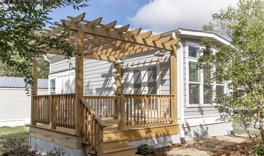 The Sedona (model LS-109) — 394 sqft park model tiny home, twenty-four windows, rustic and modern